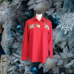 Red Christmas Cat's Blouse